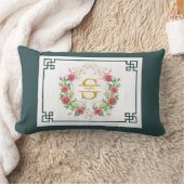 Coussin Rectangle Cadre décoratif élégant avec monogramme floral (Couverture)