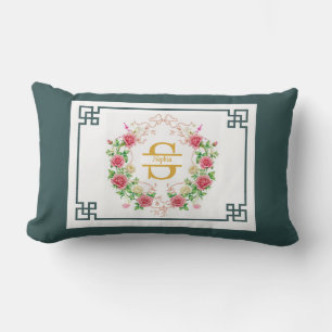 Coussin Rectangle Cadre décoratif élégant avec monogramme floral