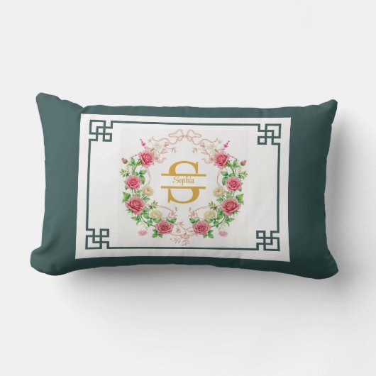Coussin Rectangle Cadre décoratif élégant avec monogramme floral (Recto)