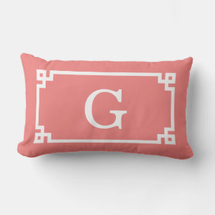 Coussin Rectangle Cadre Lt Coral White Greek Key #2 Monogramme Initi