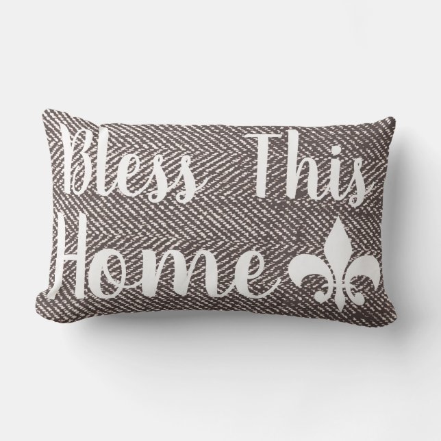 Coussin Rectangle Café Agricole Brown Herringbone Bless This Home (Recto)