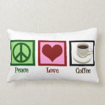 Coussin Rectangle Café d'amour de paix<br><div class="desc">Un signe de paix,  coeur,  et une tasse de Java pour un intoxiqué de caféine.</div>