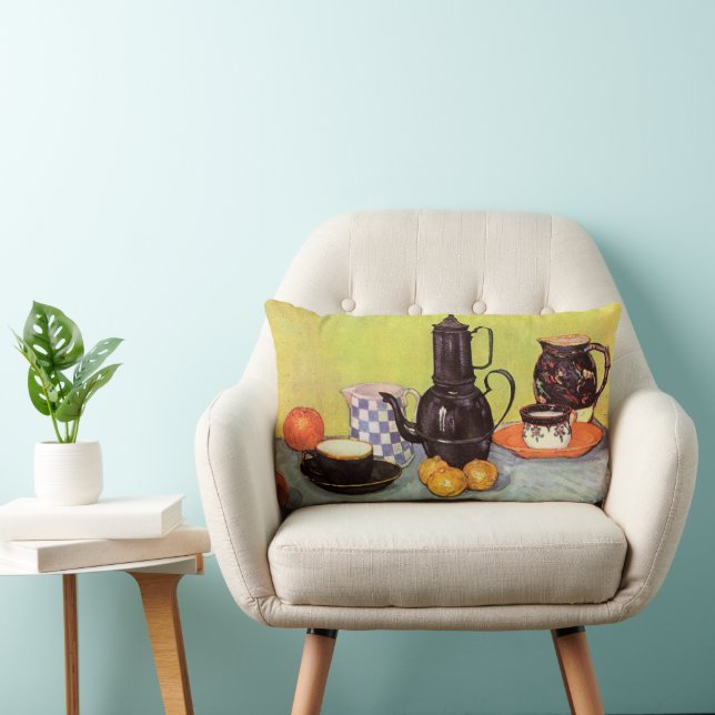 Coussin Rectangle Cafetière en émail bleu par Vincent van Gogh (Chaise)