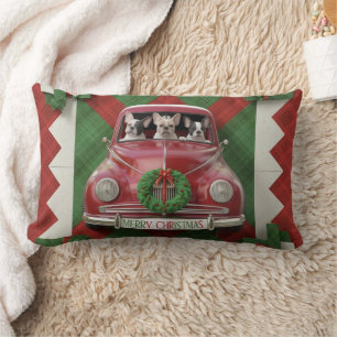 Coussin Rectangle Caillot de Noël Art : Voiture Rouge Vintage avec F