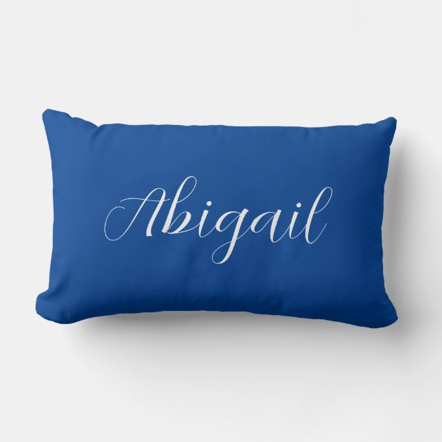 Coussin Rectangle Calligraphie Elégant Bleu Blanc Plaine Nom simple (Recto)