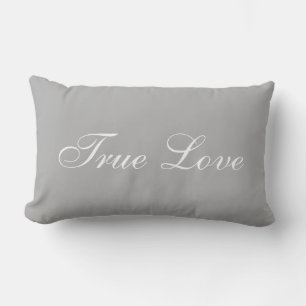 Coussin Rectangle Calligraphie élégante d'amour blanc sur gris argen