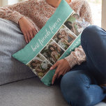 Coussin Rectangle Calligraphie Meilleurs amis Forever Photo Collage<br><div class="desc">Éclairez votre journée de la beauté et sa maison avec ce magnifique "meilleur ami pour toujours" photo collage de bois coussin. Dispose d'un arrière - plan turquoise, qui peut être changé à n'importe quelle couleur, 4 photos carrés qui peut être téléchargé facilement à partir de votre ordinateur ou téléphone, script...</div>