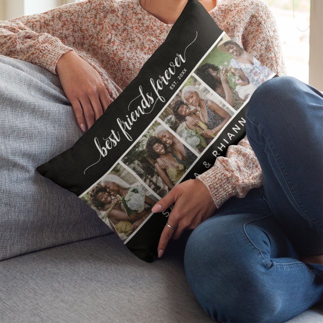 Coussin Rectangle Calligraphie Meilleurs amis Forever Photo Collage (Créateur téléchargé)