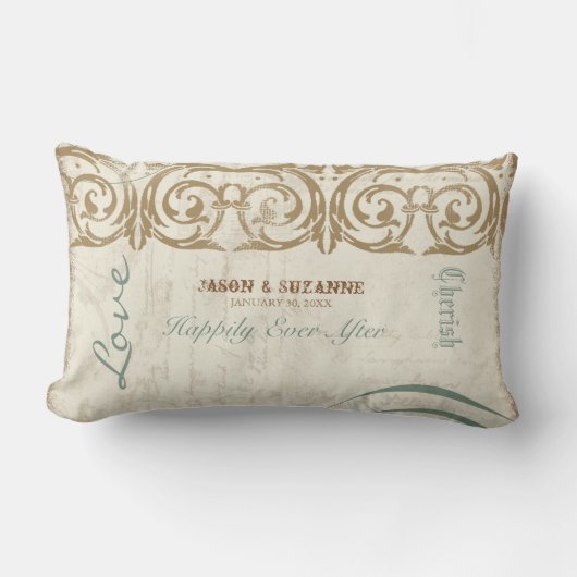 Coussin Rectangle Calligraphie vintage Flourish Swirl Etched Collage (Recto)