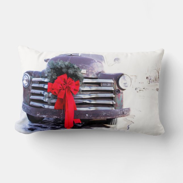 Coussin Rectangle Camion antique avec couronne de Noël festive (Recto)