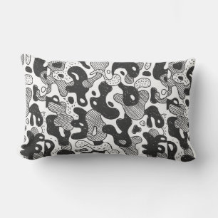 Coussin Rectangle camouflage abstrait style doodé, noir