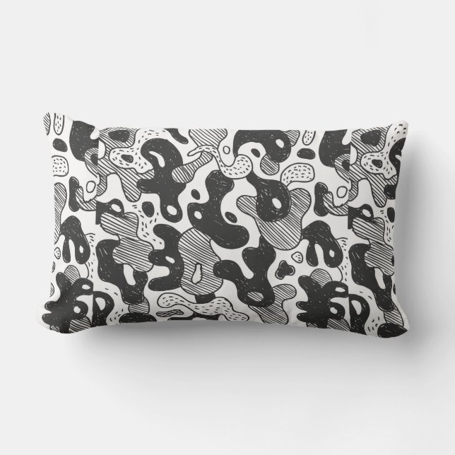 Coussin Rectangle camouflage abstrait style doodé, noir (Recto)