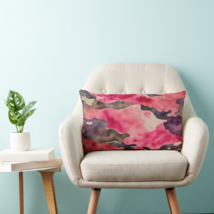 Coussin Rectangle camouflage d'aquarelle rose