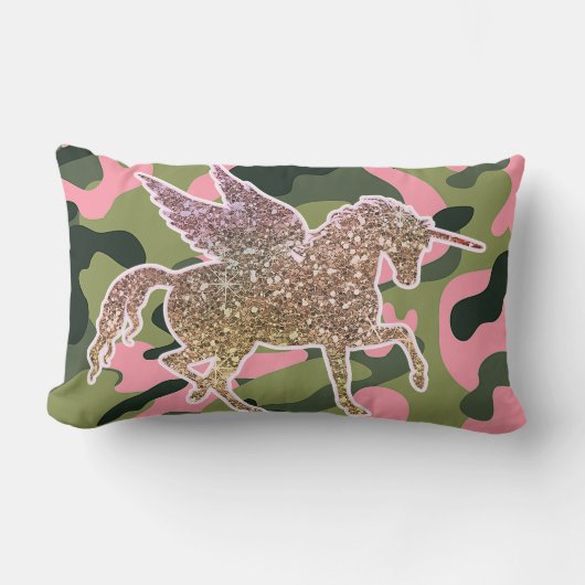 Coussin Rectangle Camouflage rose vert & Parties scintillant or Unic (Recto)