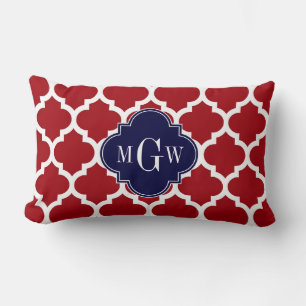 Coussin Rectangle Canneberge Wht Marocain #5 Bleu Nuit Monogramme In