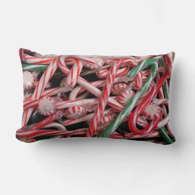 Coussin Rectangle Canneberges et Menthes de Noël (Recto)
