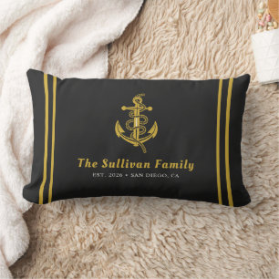 Coussin Rectangle Capitaine de yacht en luxe or charbon noir personn