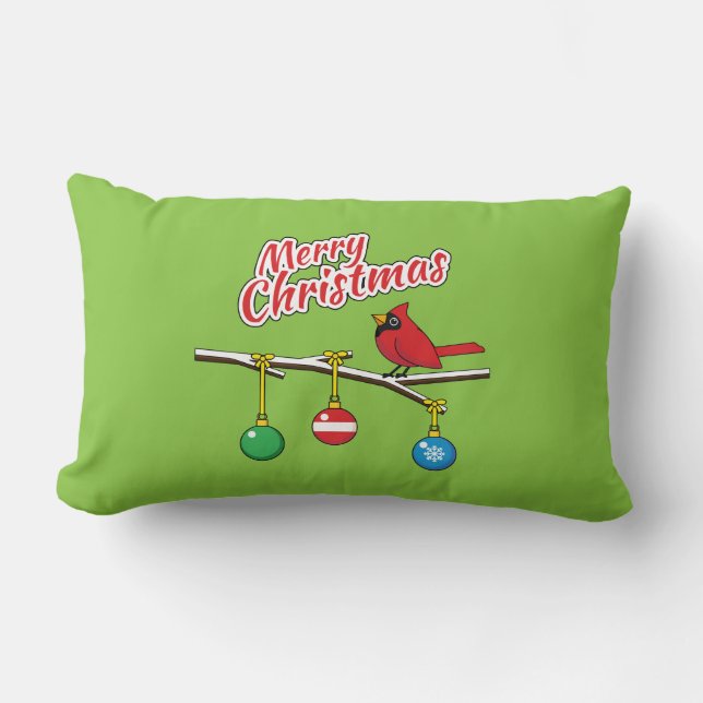 Coussin Rectangle Cardinal rouge sur une branche nue de Noël - Joyeu (Recto)