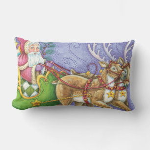 Coussin Rectangle Caricature de Noël Santa Claus Sleigh Reindeer