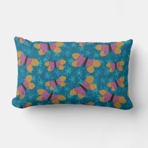 Coussin Rectangle Carreau bleu lumineux avec des papillons