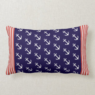 Coussin Rectangle Carreau bleu nautique de rayures d'Ancres