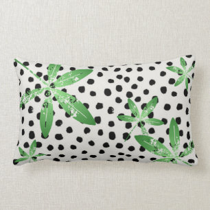 Coussin Rectangle Carreau de polyester, point de polka/feuille verte
