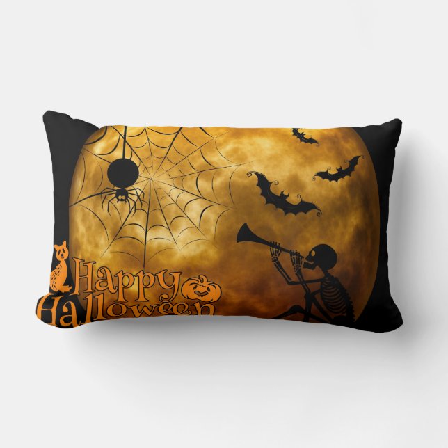 Coussin Rectangle Carreau décoratif squelettique de Halloween (Recto)