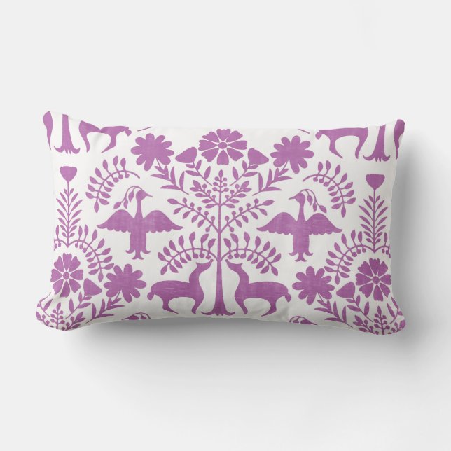 Coussin Rectangle Carreau d'impression d'Otomi, blanc et pourpre de (Recto)