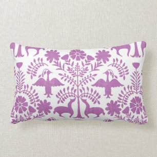 Coussin Rectangle Carreau d'impression d'Otomi, blanc et pourpre de
