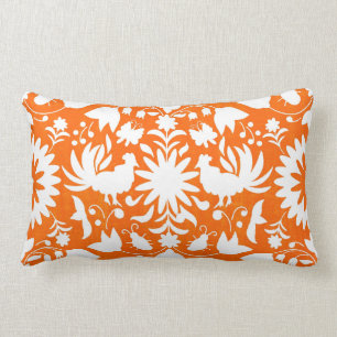 Coussin Rectangle Carreau d'impression d'Otomi, orange et blanc de