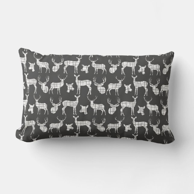 Coussin Rectangle Carreau gris-foncé et blanc de cerfs communs (Recto)