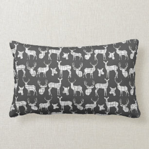 Coussin Rectangle Carreau gris-foncé et blanc de cerfs communs