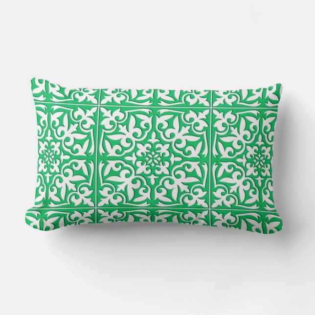 Coussin Rectangle Carreau marocain - vert jade et blanc (Recto)