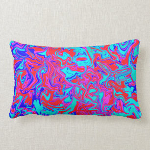 Coussin Rectangle Carreau psychédélique bleu et rouge