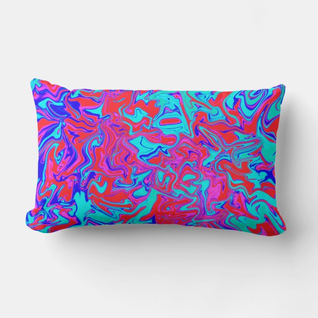 Coussin Rectangle Carreau psychédélique bleu et rouge (Recto)