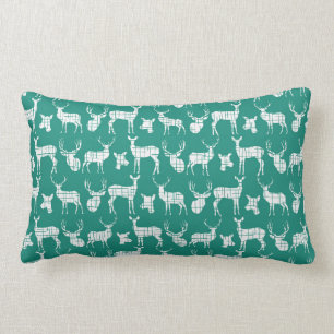 Coussin Rectangle Carreau turquoise et blanc lumineux de cerfs