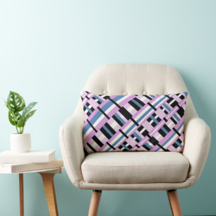 Coussin Rectangle Carreaux en bleu ardoise, orchidée, noir et blanc