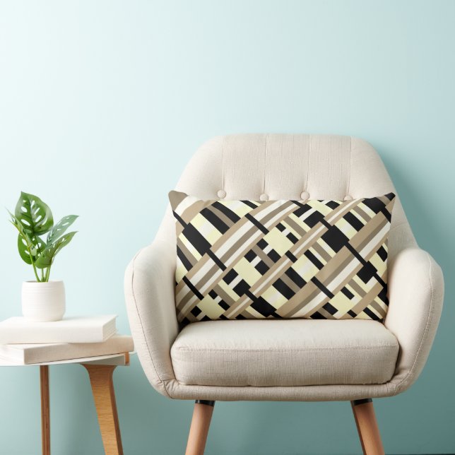 Coussin Rectangle Carreaux en taupe, marron clair, noir, blanc moder (Chaise)