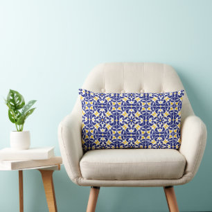 Coussin Rectangle Carreaux méditerranéens Motif bleu et jaune