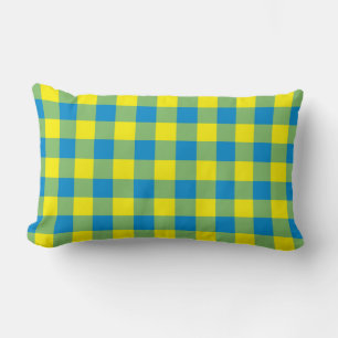 Coussin Rectangle Carreaux Vichy Bleu Jaune Vert