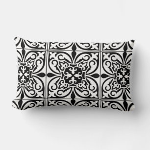 Coussin Rectangle Carrelage marocain - blanc avec arrière - plan noi