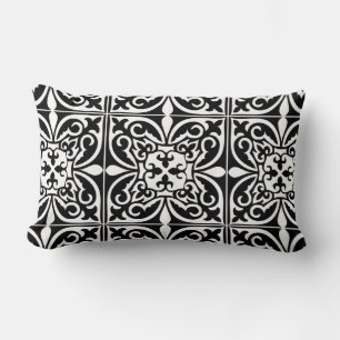Coussin Rectangle Carrelage marocain - noir avec arrière - plan blan