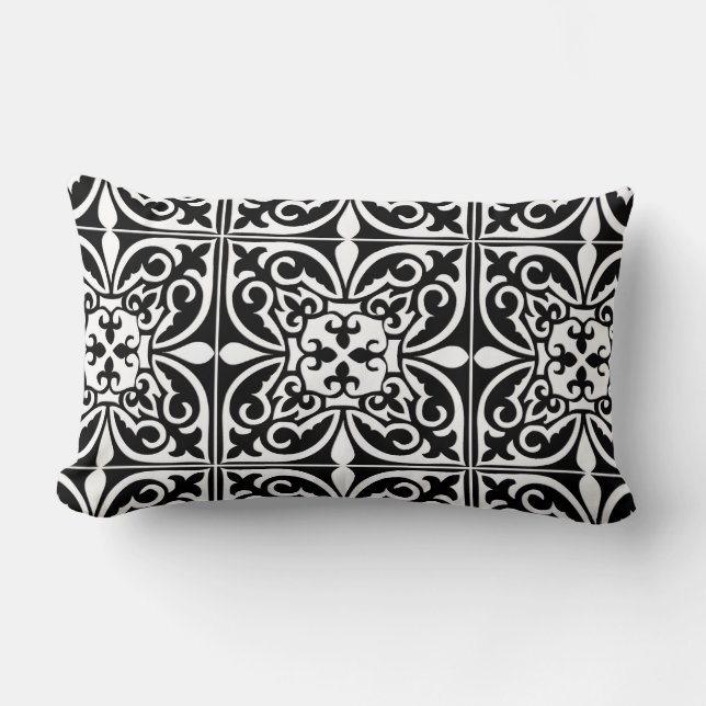 Coussin Rectangle Carrelage marocain - noir avec arrière - plan blan (Recto)