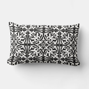 Coussin Rectangle Carrelage marocain - noir avec arrière - plan blan