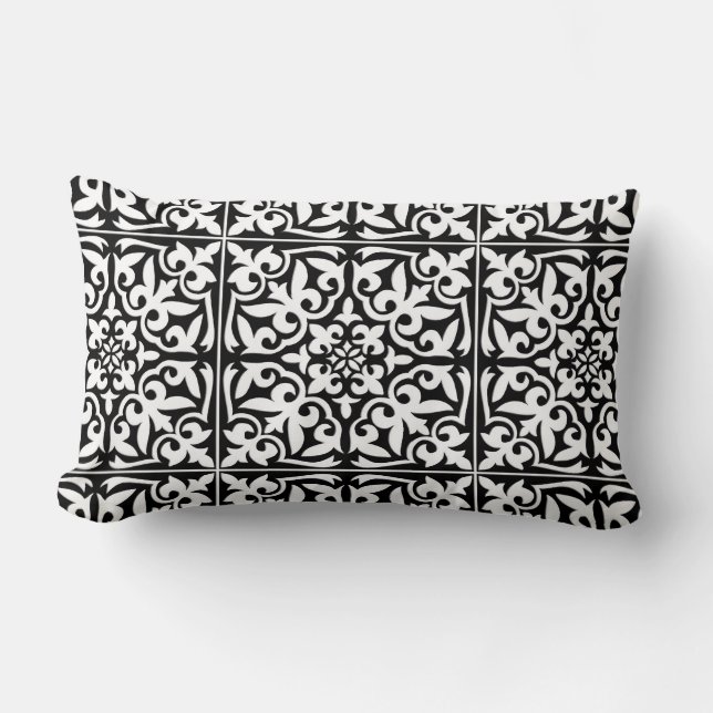 Coussin Rectangle Carrelage marocain - noir avec arrière - plan blan (Recto)