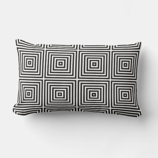 Coussin Rectangle Carrés concentriques d'art bleu marine sur fond bl (Recto)