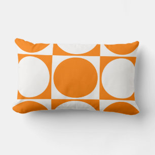Coussin Rectangle Carrés et cercles orange et blanc cassé