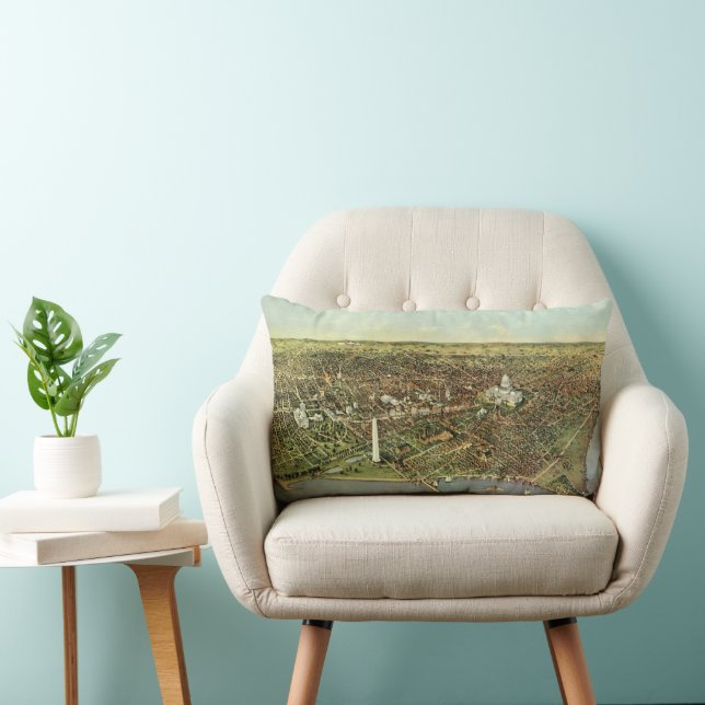 Coussin Rectangle Carte antique avec une vue panoramique de Washingt (Chaise)
