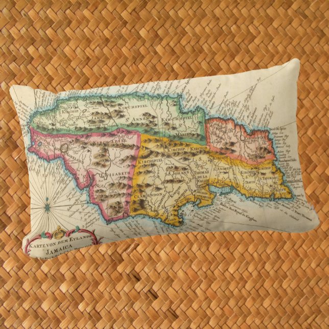 Coussin Rectangle Carte antique de Jamaïque 1758 (Créateur téléchargé)
