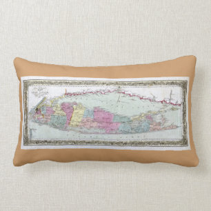Coussin Rectangle Carte de Long Island des voyageurs de 1855-1857 Hi